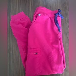 Figs Pink Jogger Pants with Navy Tie